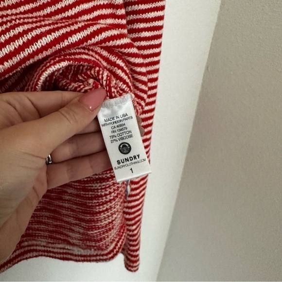 SUNDRY Love Embroidery Sweater Striped Knit Pullover Red White Size 1 Small - Picture 10 of 12